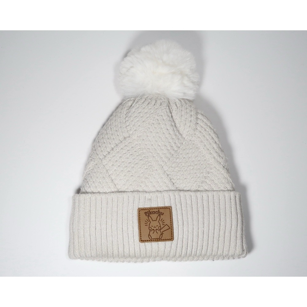 Pokémon Pikachu Ivory Knit Beanie Hat Pom-Pom Anime Cartoon Winter One Size